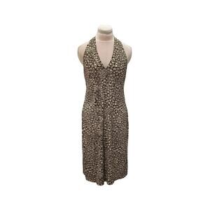 VTG BCBG MAXAZRIA Essential Chocolate Brown Cream Halter Dress Jersey Medium Y2K